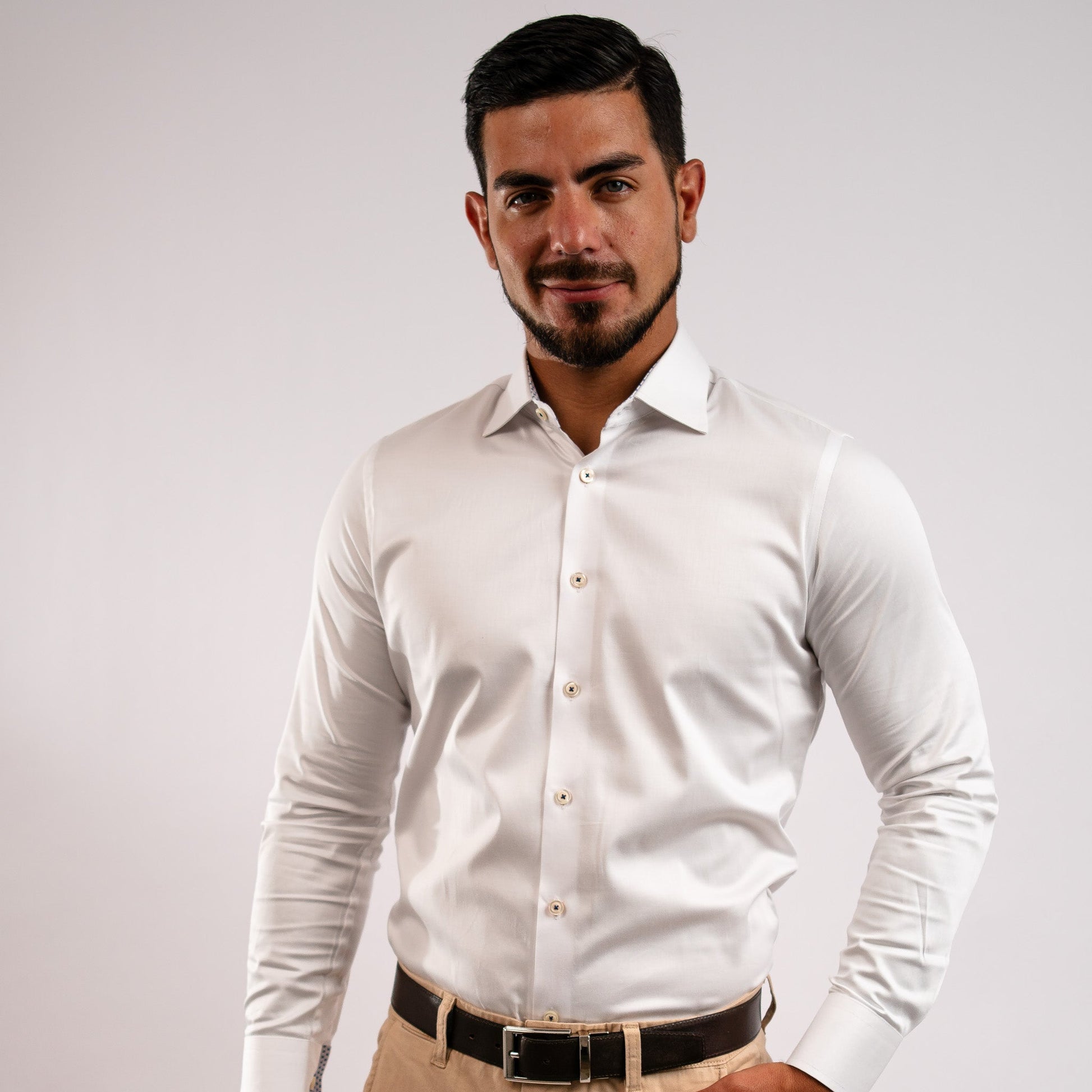 Camisa Blanca Contraste Algodón Stretch Slim Fit - BARBADENS