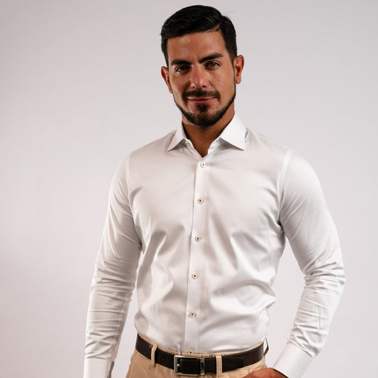 Camisa Blanca Contraste Algodón Stretch Slim Fit - BARBADENS