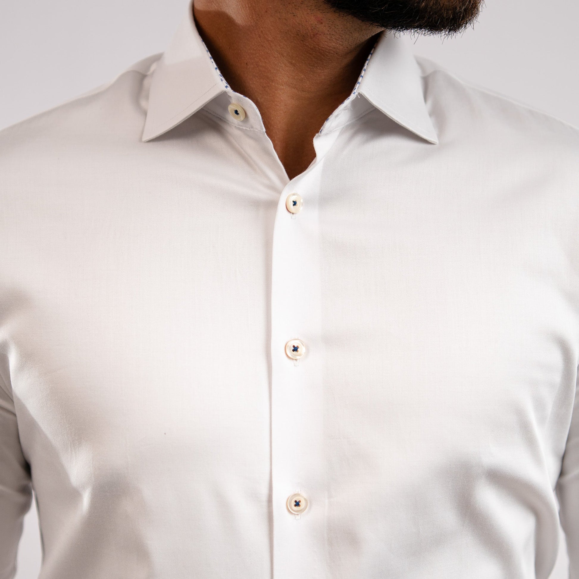 Camisa Blanca Contraste Algodón Stretch Slim Fit - BARBADENS