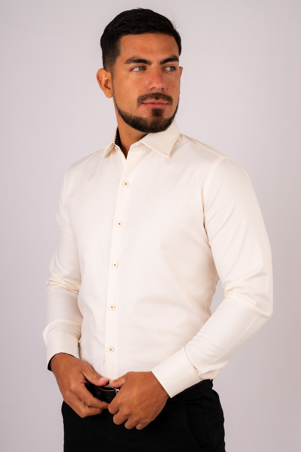 Camisa Slim Fit Algodón Pima Crema