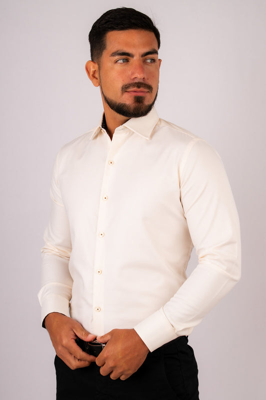 Camisa Slim Fit Algodón Pima Crema
