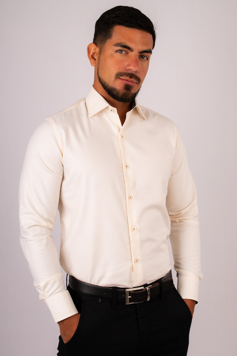 Camisa Slim Fit Algodón Pima Crema