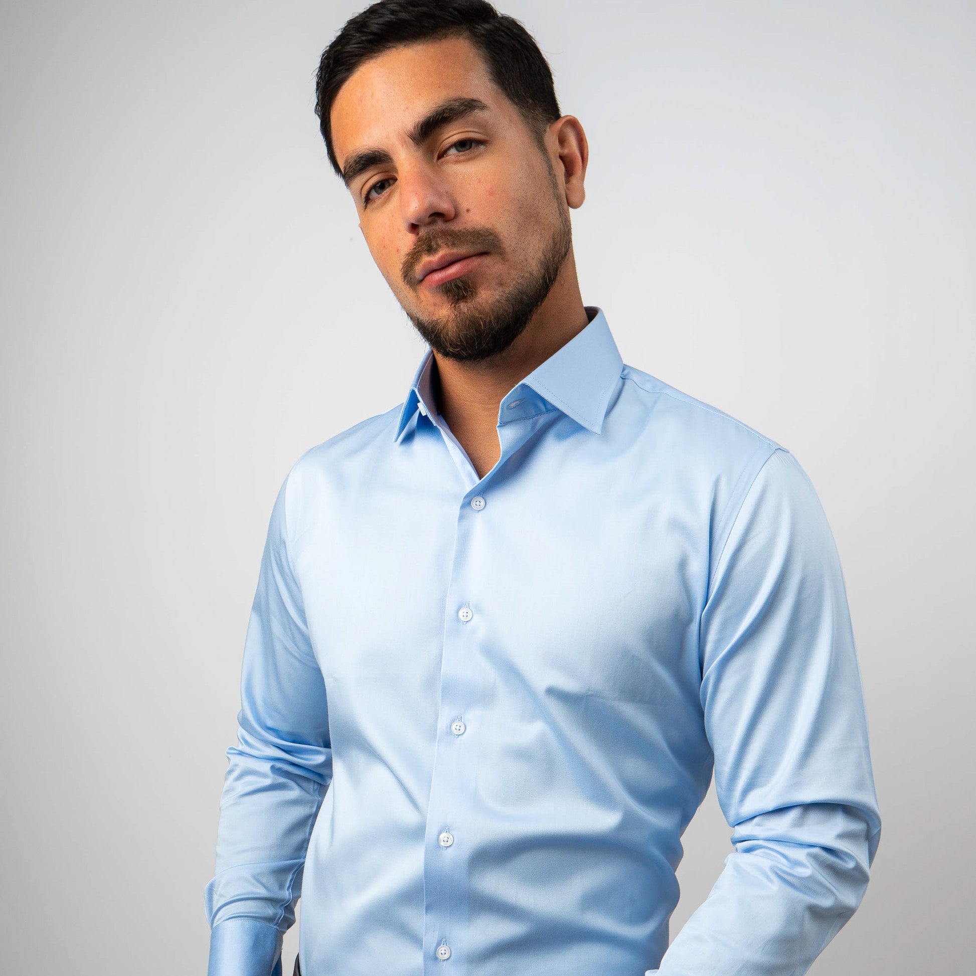 Camisa Celeste Algodón Stretch Slim Fit - BARBADENS