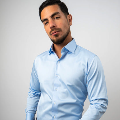 Camisa Celeste Algodón Stretch Slim Fit - BARBADENS