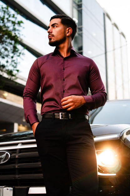 Camisa Vino Algodón Stretch Slim Fit