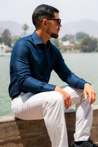 Camisa Azul Marino Dobby 100% Pima