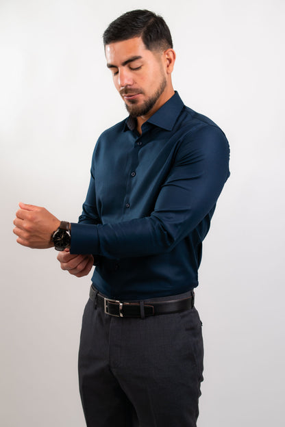 Camisa Azul Marino Dobby 100% Pima