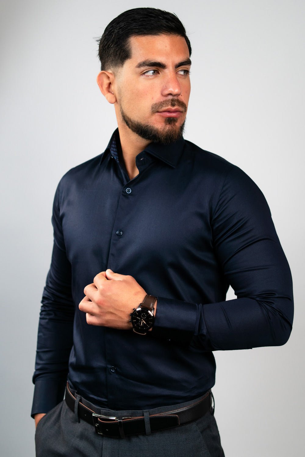 Preventa - Camisa Azul Noche Contraste Algodón Stretch Slim Fit