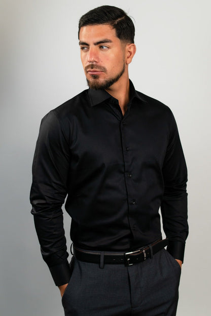 Preventa - Camisa Negra Algodón Stretch Slim Fit