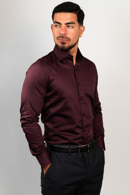 Preventa - Camisa Vino Algodón Stretch Slim Fit