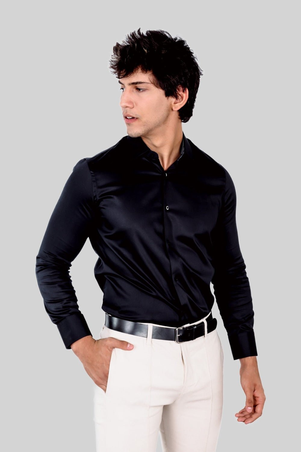 Camisa Negra Algodón Stretch Slim Fit