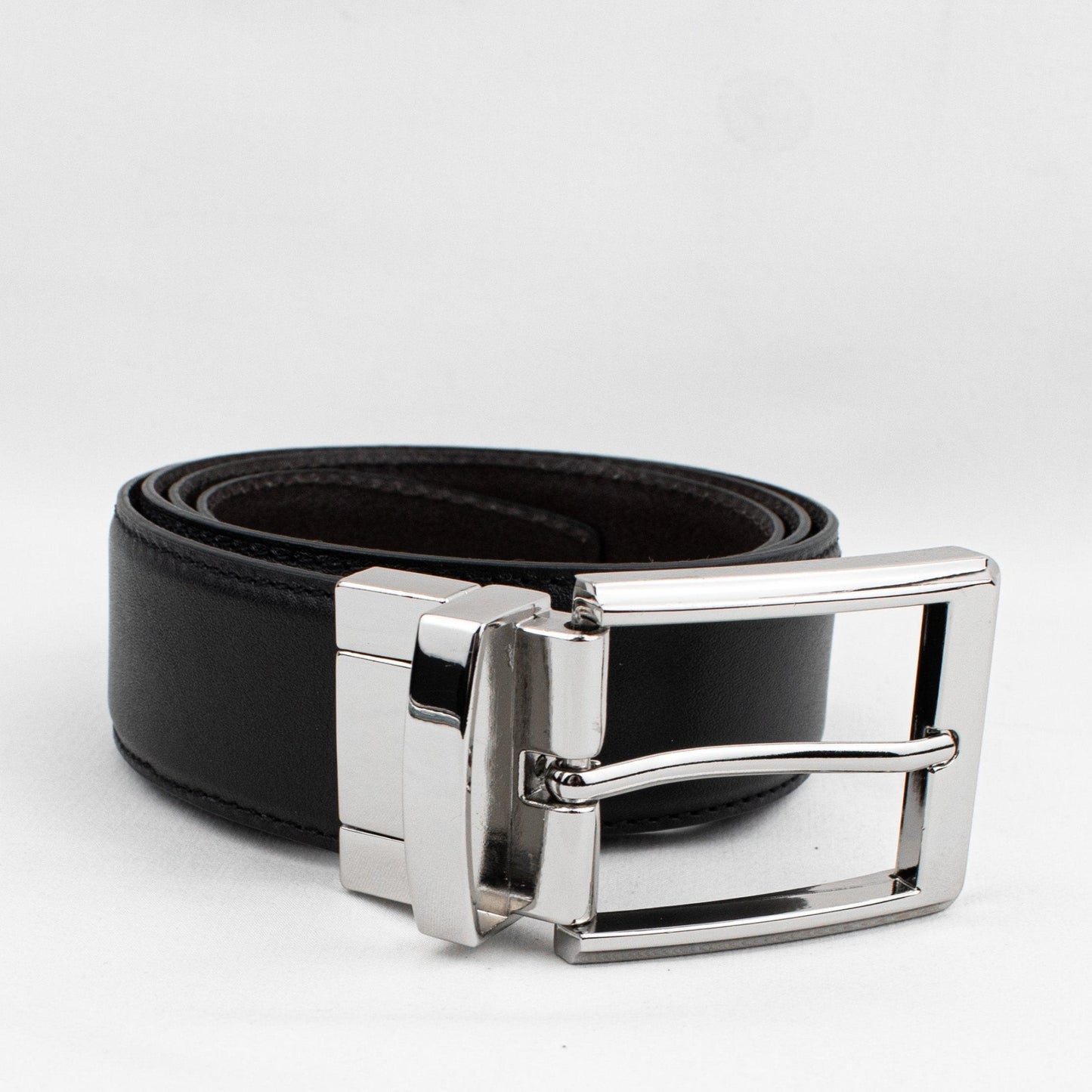 Correa Reversible Negra de Cuero Liso - BARBADENS