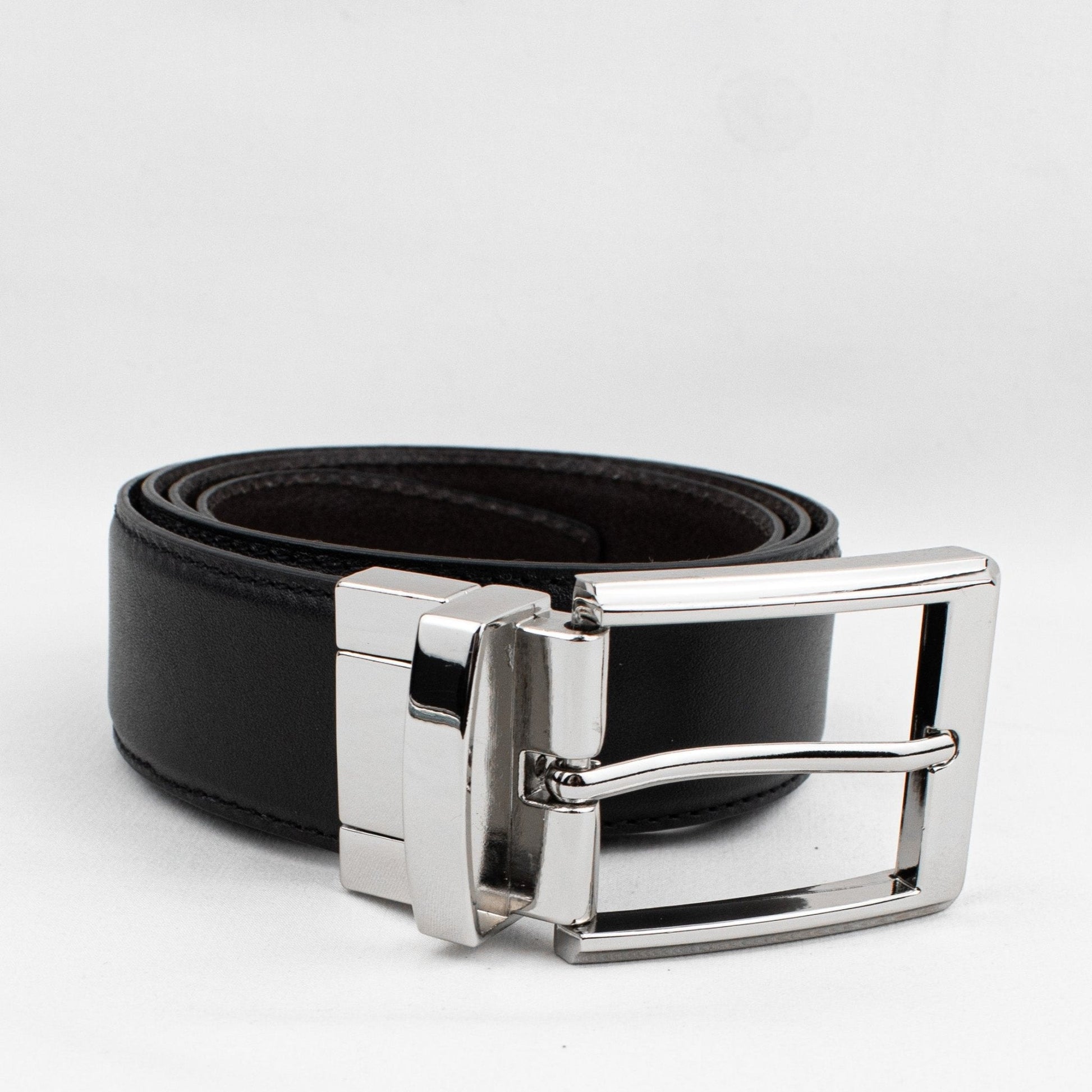 Correa Reversible Negra de Cuero Liso - BARBADENS