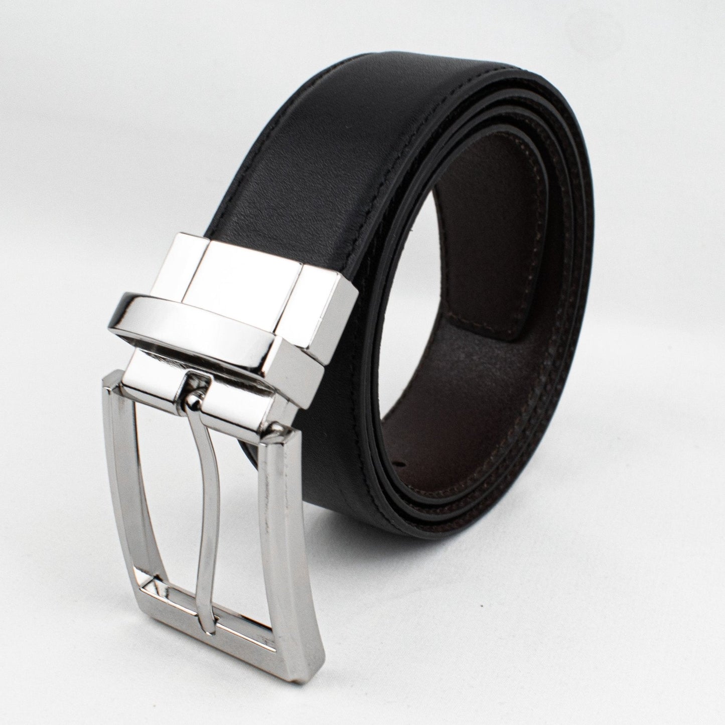 Correa Reversible Negra de Cuero Liso - BARBADENS