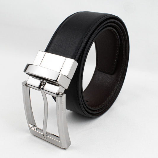 Correa Reversible Negra de Cuero Liso - BARBADENS