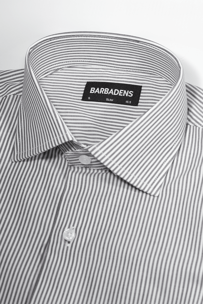 Camisa Rayas Gris Algodón Stretch Slim Fit