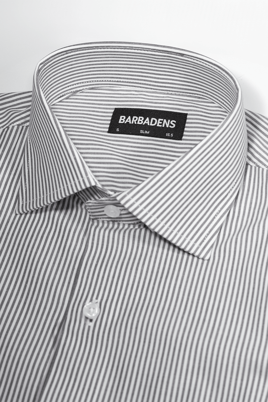 Camisa Rayas Gris Algodón Stretch Slim Fit