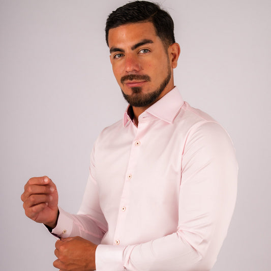 Camisa Rosada c/Guinda Algodón Stretch Slim Fit - BARBADENS