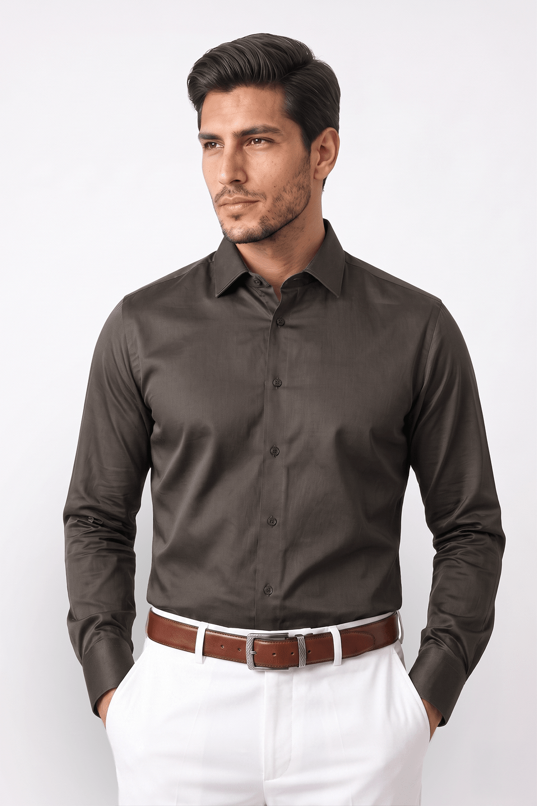 Camisa Mocca Algodón Stretch Slim Fit