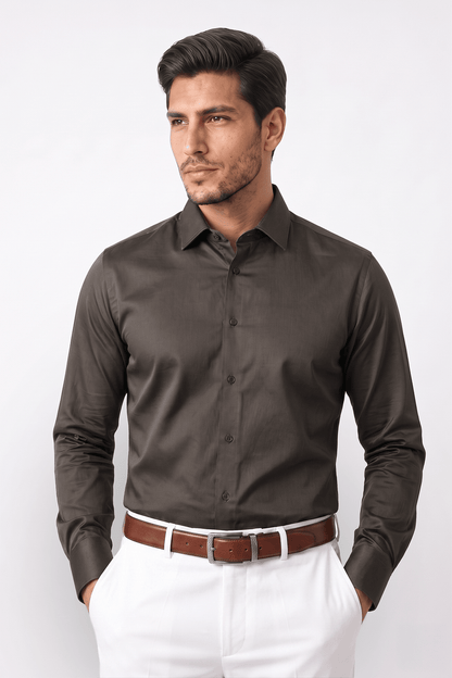 Camisa Mocca Algodón Stretch Slim Fit